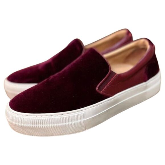 GREATS Brooklyn for J. Crew Wooster Slip On Maroon Velvet Sneakers Sz. 8 - Picture 1 of 9